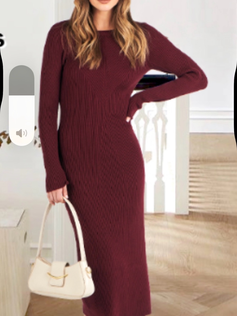 Ribbed Long Sleeve Maxi Dress in Burgundy